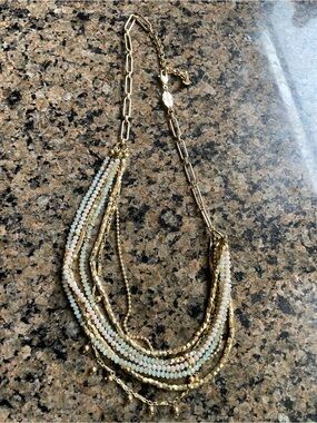 Spartina Gold Multi-Strand Beaded Necklace with Pastel Pink and Blue Beads